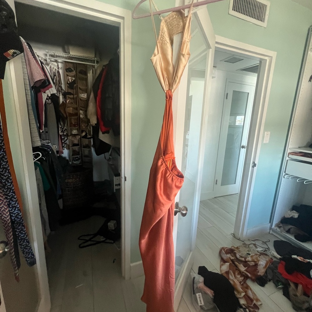 Reverse Orange and Cream Maxi Dress